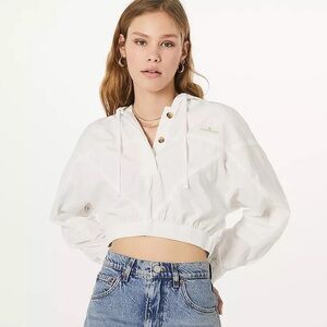 BDG Super Crop Poplin Jacket Size Small White Hooded Pullover Elastic Waist